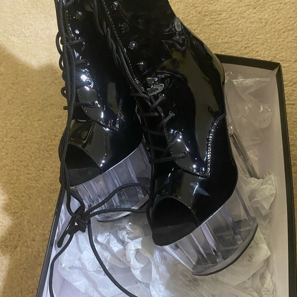 Adore Black Ankle Boots with Glossy Finish - Picture 2 of 8